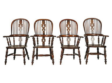 Antique Yew Wood & Elm American Sack Back Windsor Armchairs Set of Four Mid 19th Century | Work of Man