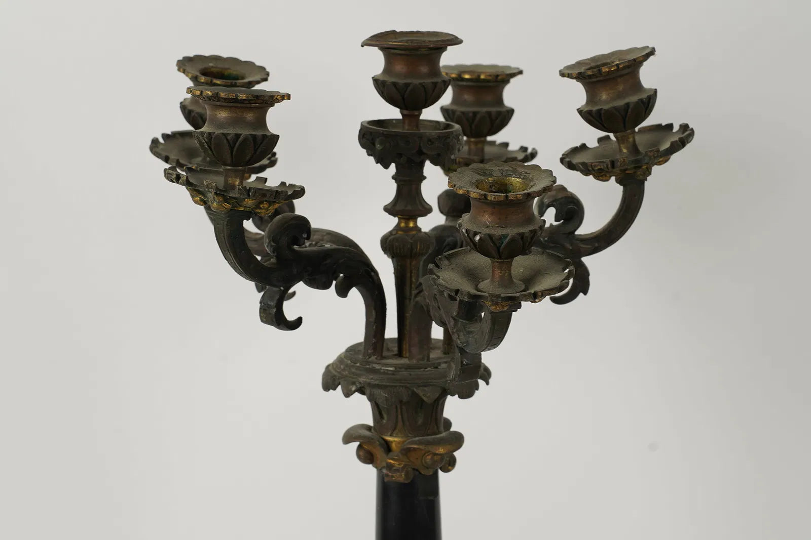 DA2-032: Antique Fire Gilt Bronze French Empire Six Light Candelabrum Circa 1810