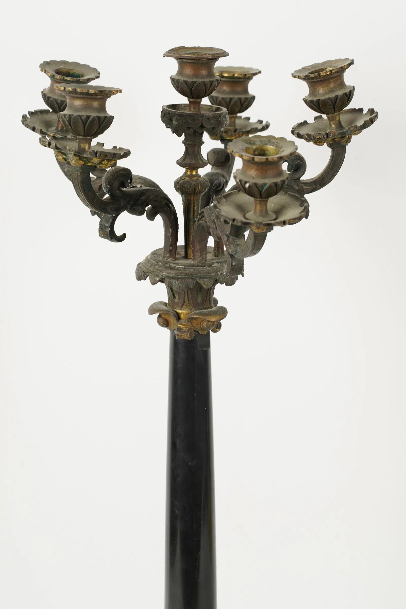 DA2-032: Antique Fire Gilt Bronze French Empire Six Light Candelabrum Circa 1810