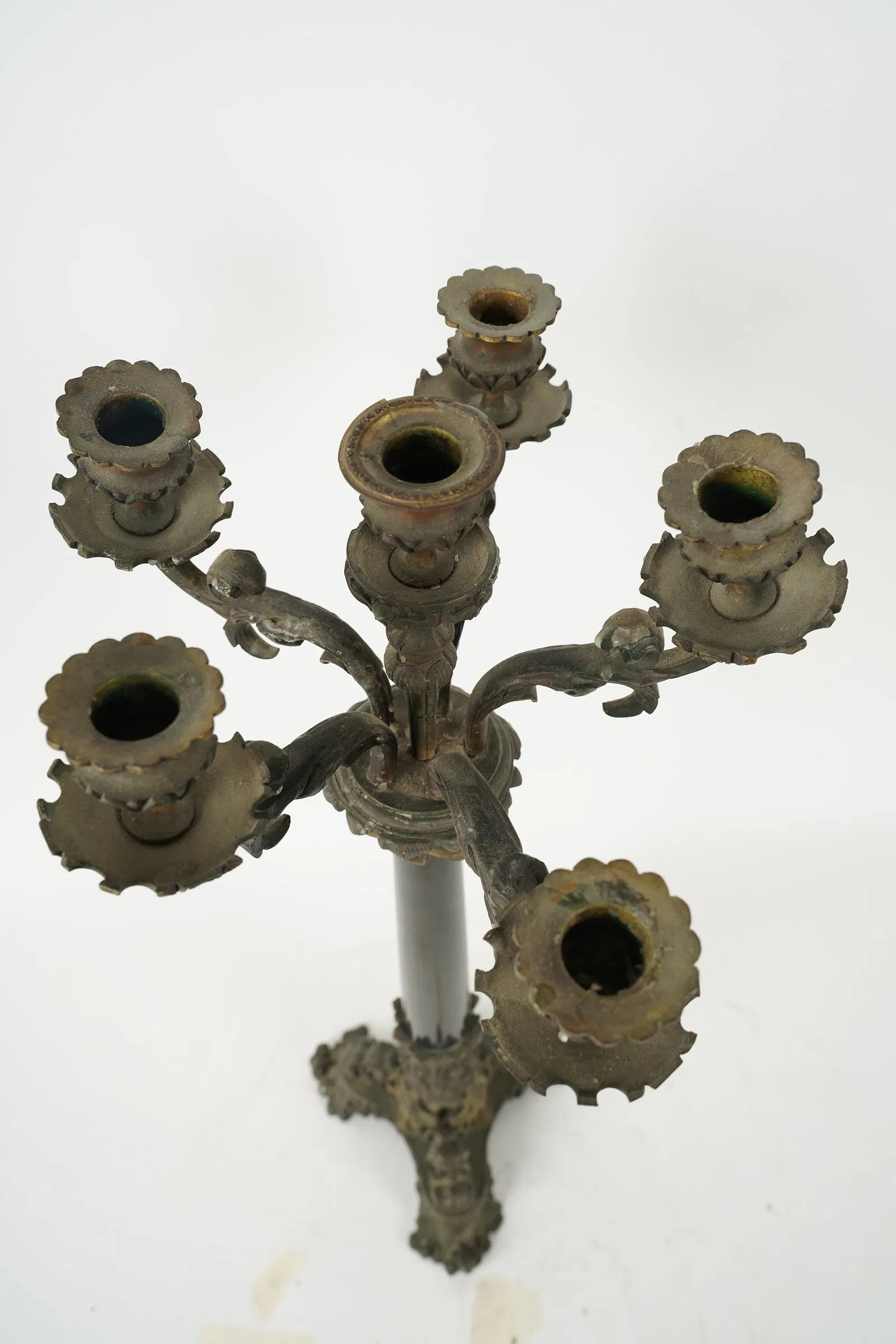 DA2-032: Antique Fire Gilt Bronze French Empire Six Light Candelabrum Circa 1810