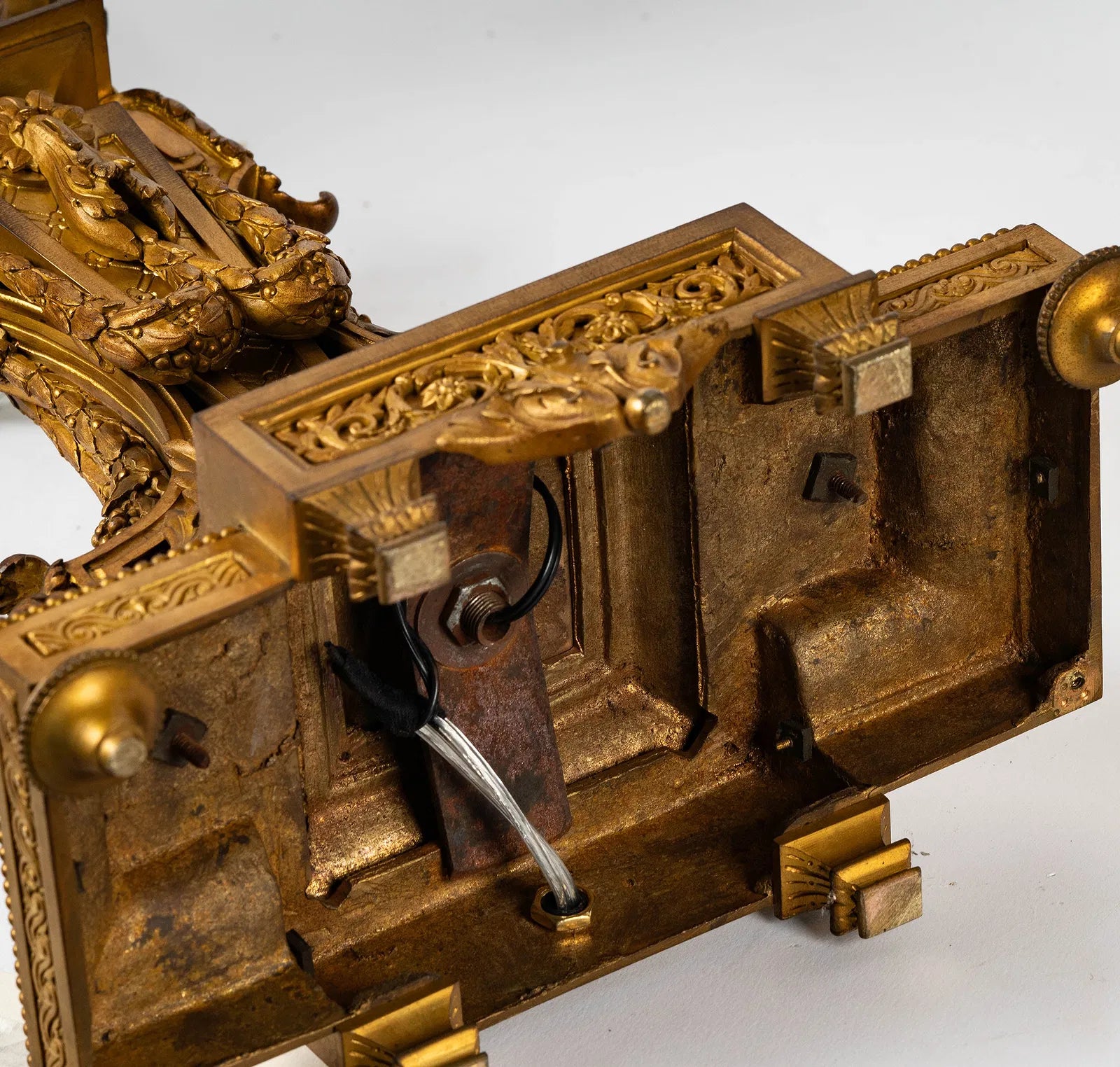 AL2-060: Antique French Louis XV Fire Gilt Bronze Candleabra Converted to Lamps Late 18th Century