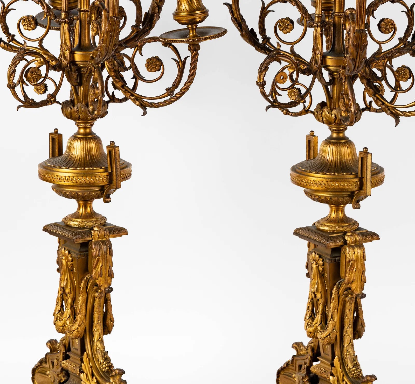 AL2-060: Antique French Louis XV Fire Gilt Bronze Candleabra Converted to Lamps Late 18th Century