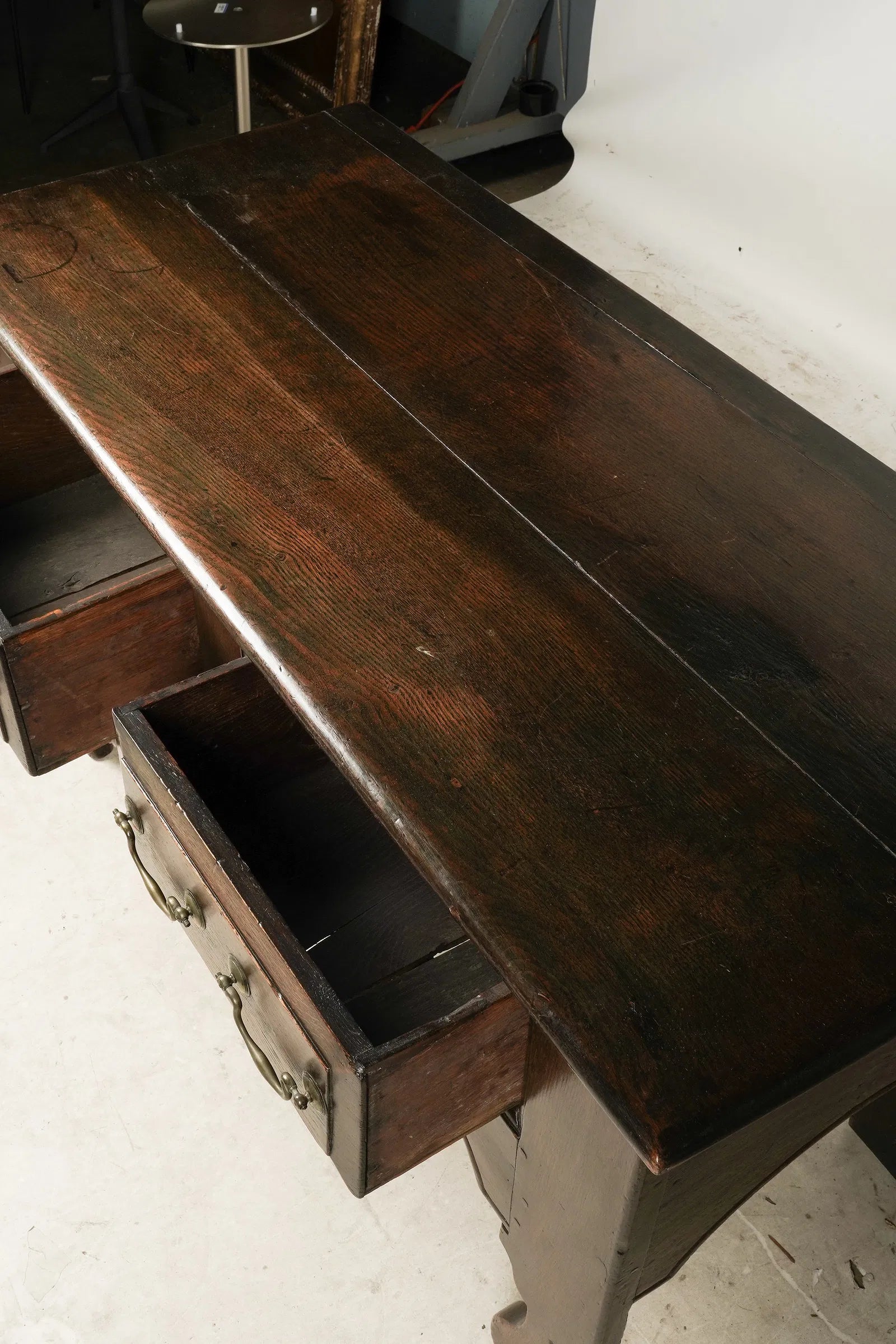 AF1-295: Antique English Oak Jacobean Two Drawer Side Table Late 18th Century