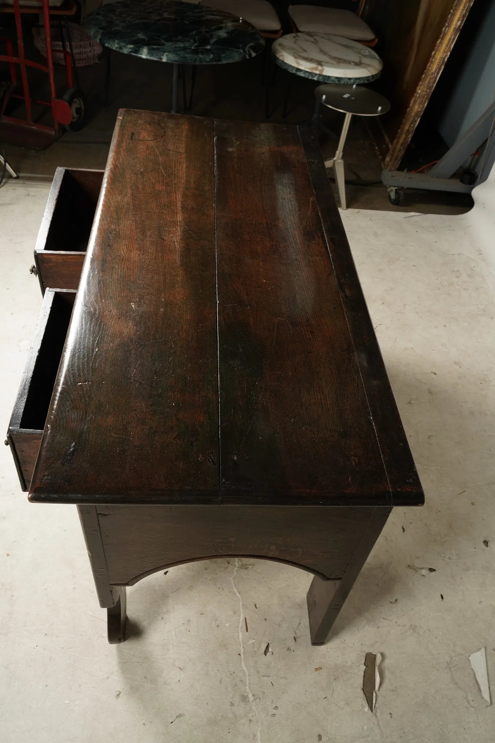 AF1-295: Antique English Oak Jacobean Two Drawer Side Table Late 18th Century