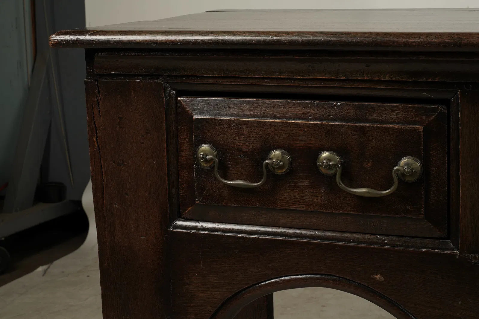 AF1-295: Antique English Oak Jacobean Two Drawer Side Table Late 18th Century