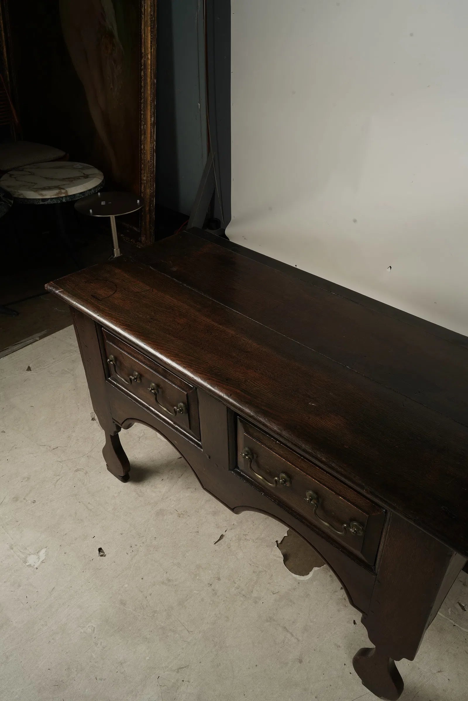 AF1-295: Antique English Oak Jacobean Two Drawer Side Table Late 18th Century
