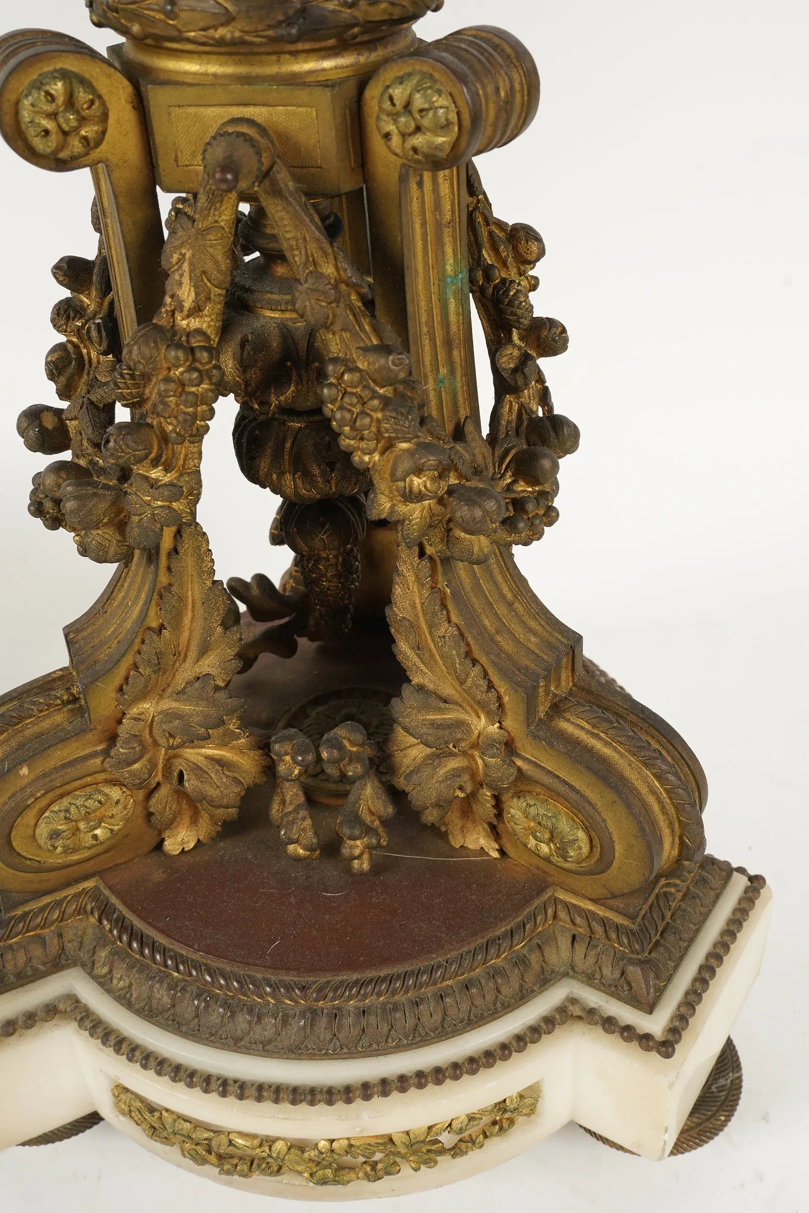 DA2-041: Antique Pair Louis XVI Fire Gilt Bronze and White Marble Candleabra