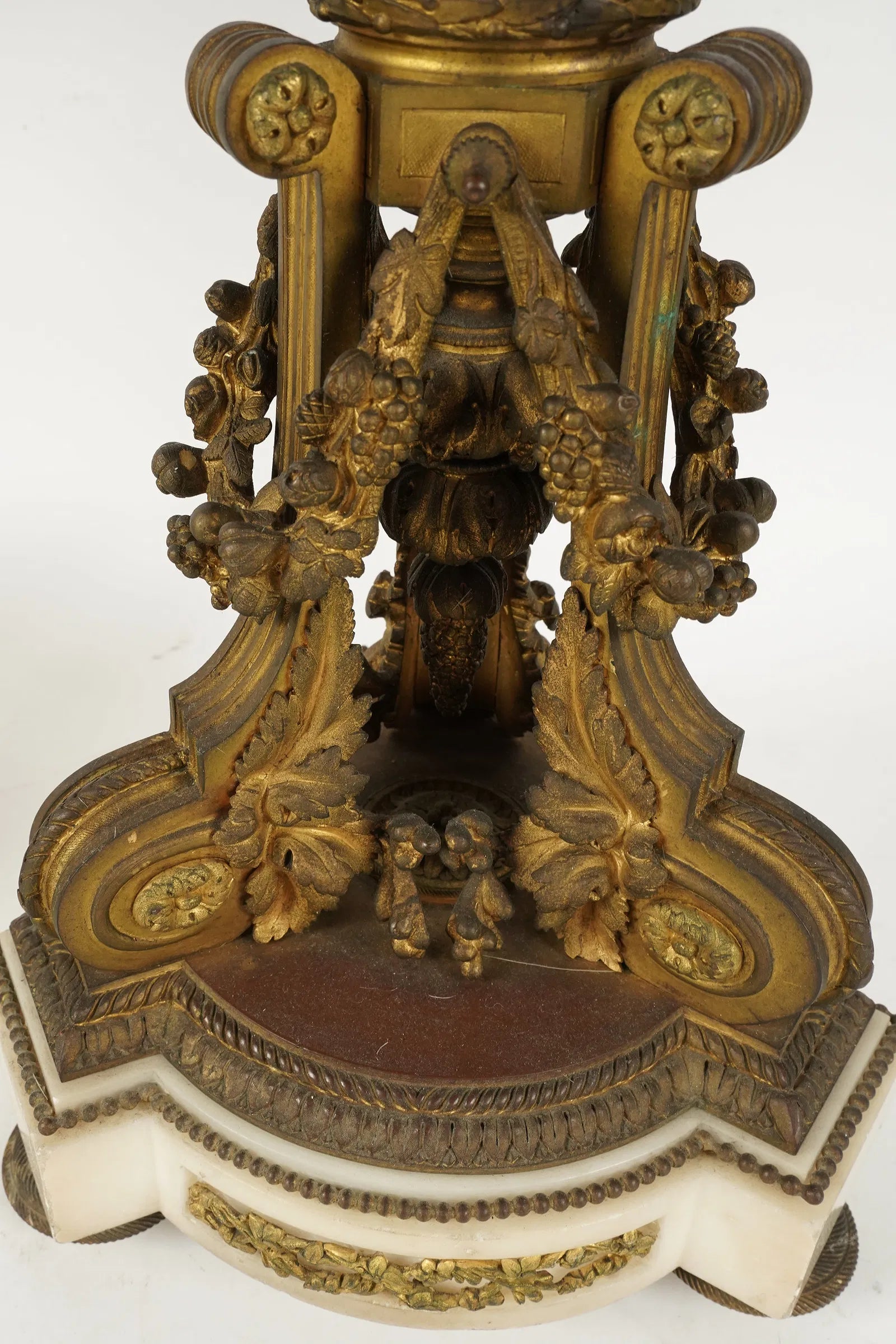 DA2-041: Antique Pair Louis XVI Fire Gilt Bronze and White Marble Candleabra