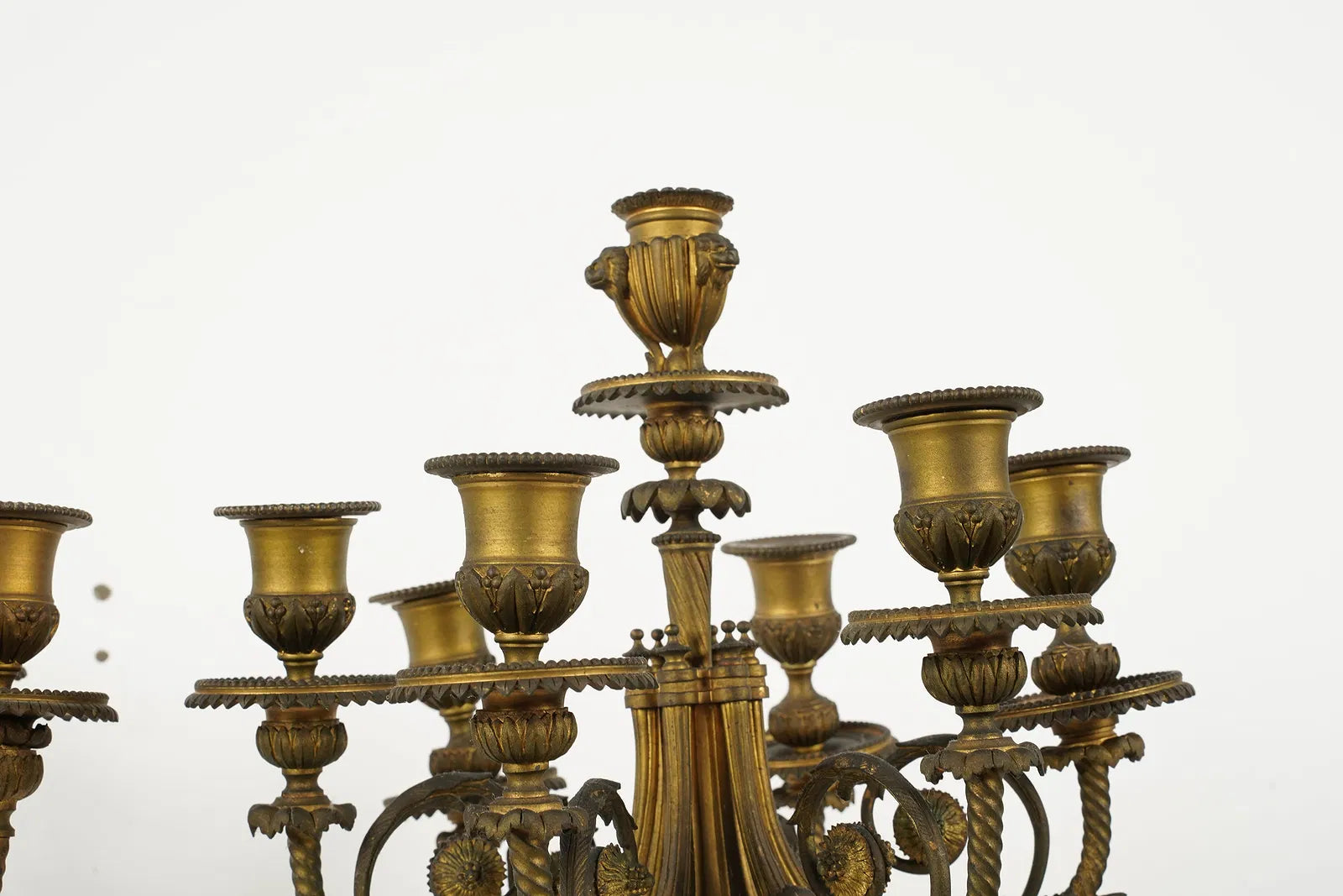 DA2-041: Antique Pair Louis XVI Fire Gilt Bronze and White Marble Candleabra