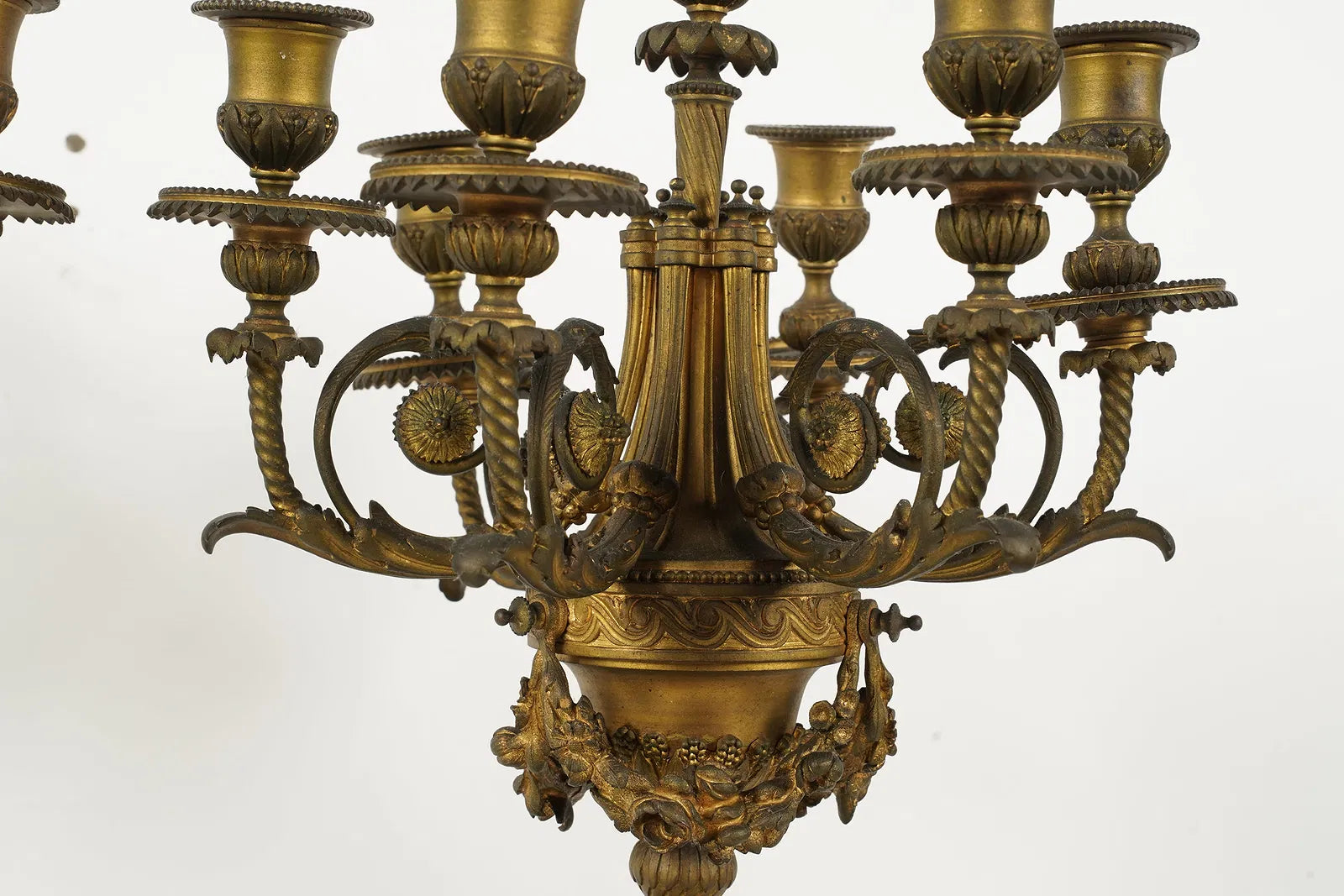 DA2-041: Antique Pair Louis XVI Fire Gilt Bronze and White Marble Candleabra