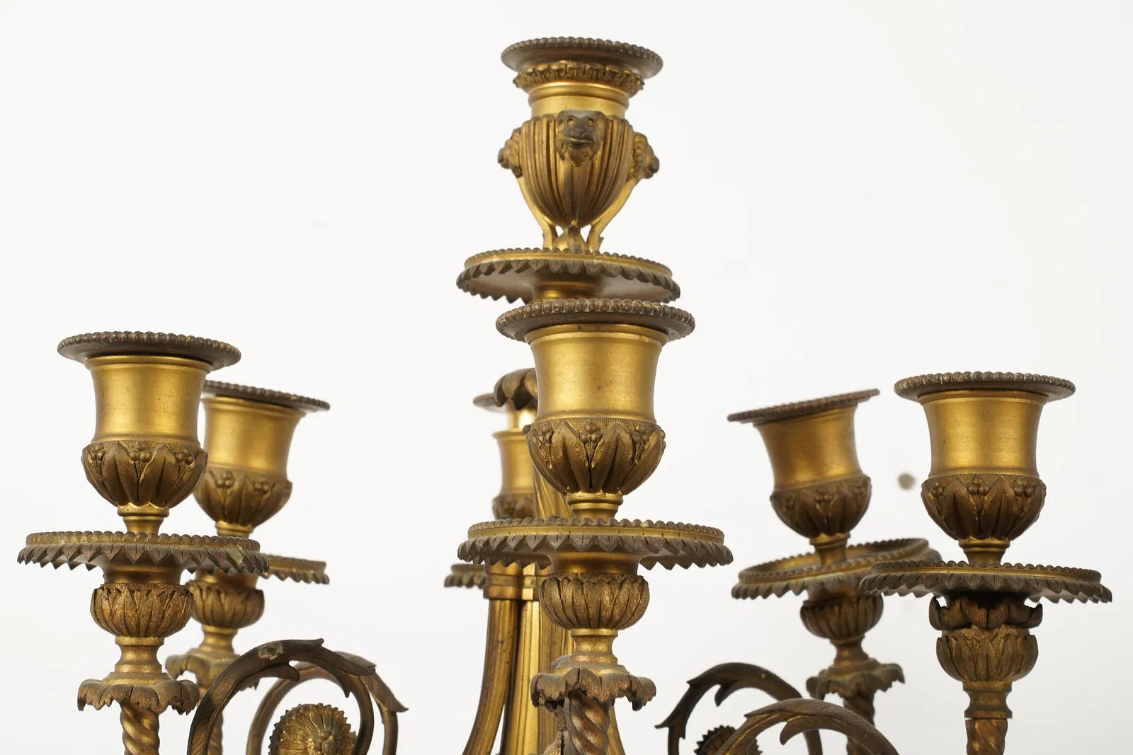 DA2-041: Antique Pair Louis XVI Fire Gilt Bronze and White Marble Candleabra