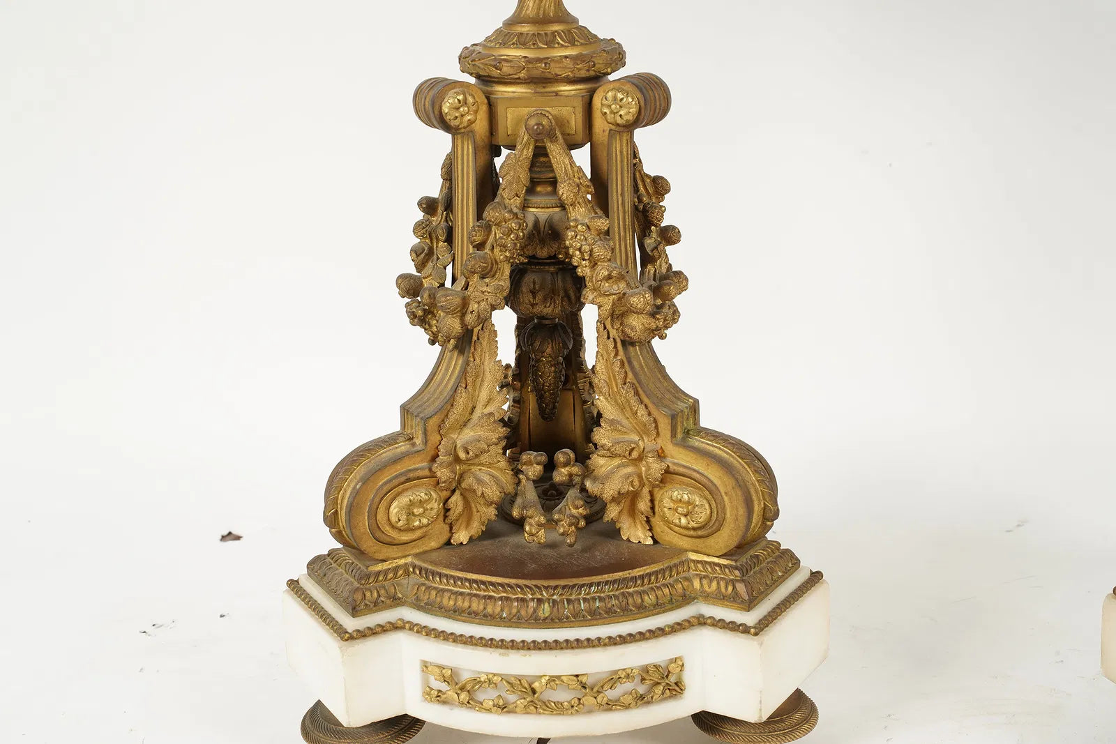 DA2-041: Antique Pair Louis XVI Fire Gilt Bronze and White Marble Candleabra