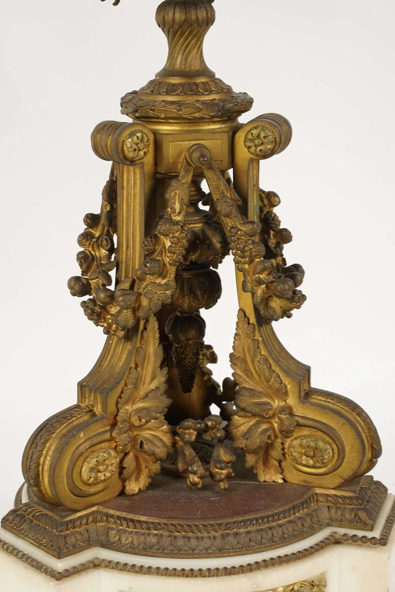 DA2-041: Antique Pair Louis XVI Fire Gilt Bronze and White Marble Candleabra