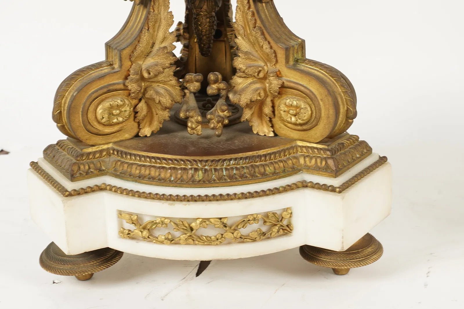 DA2-041: Antique Pair Louis XVI Fire Gilt Bronze and White Marble Candleabra