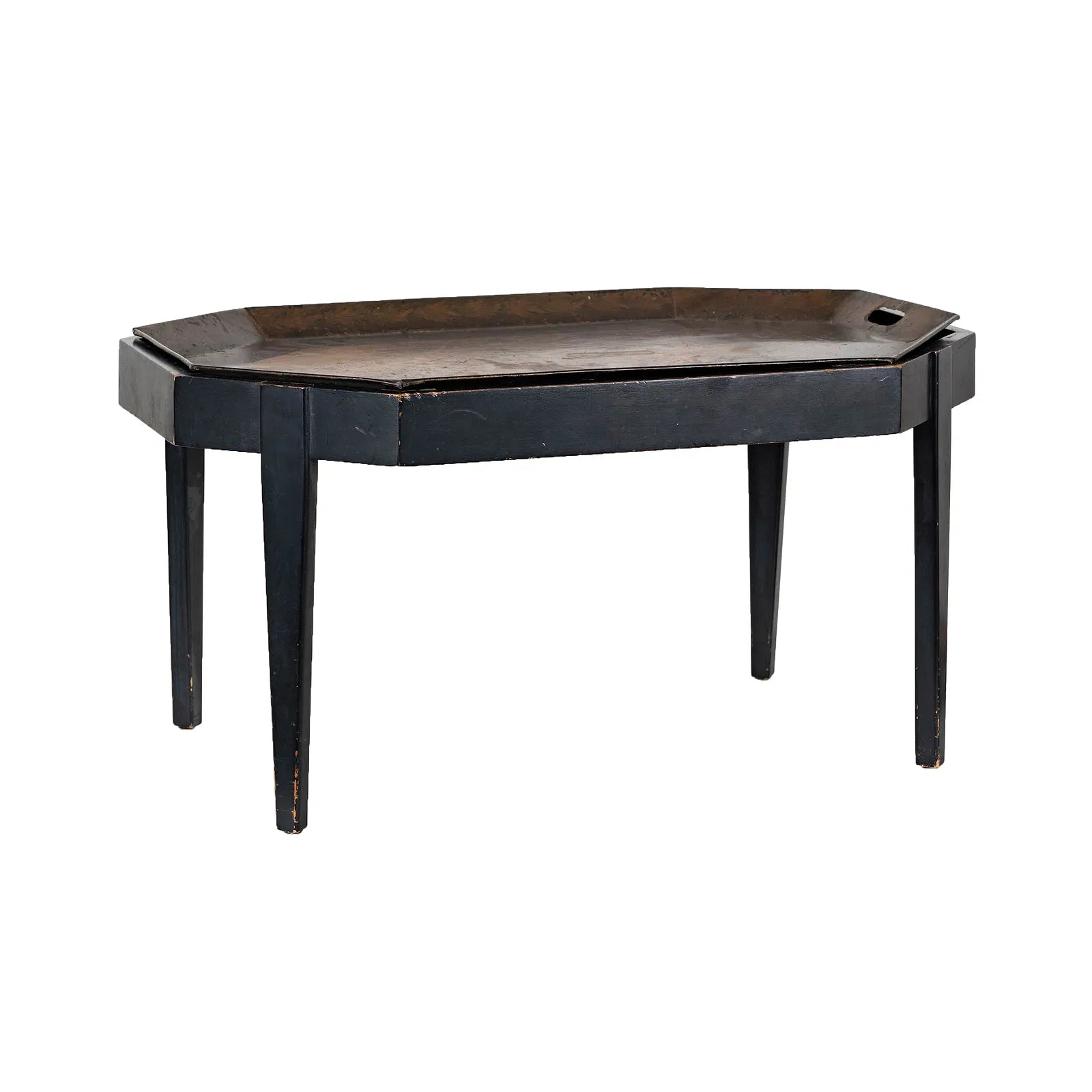 AF1-183: Antique English Tole Tray Table With Hand Painted Fox Hunt Scene Early 19th Century