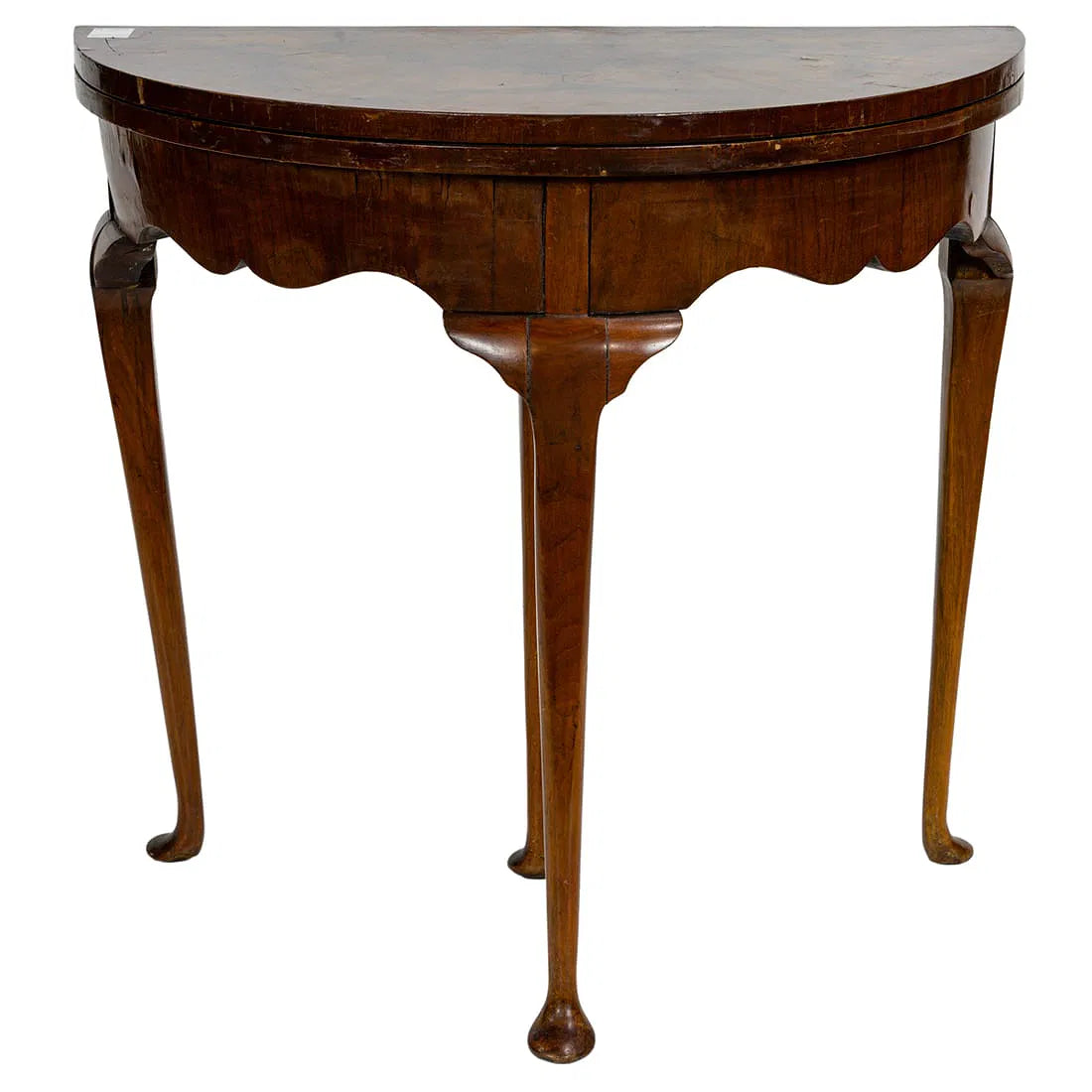 Antique English Georgian Walnut Demi-lune Fold Over Game Table Late 18th Century | Work of Man