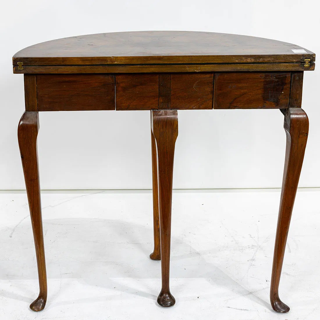 AF1-291: Antique English Georgian Walnut Demi-lune Fold Over Game Table Late 18th Century
