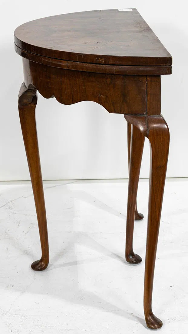 AF1-291: Antique English Georgian Walnut Demi-lune Fold Over Game Table Late 18th Century