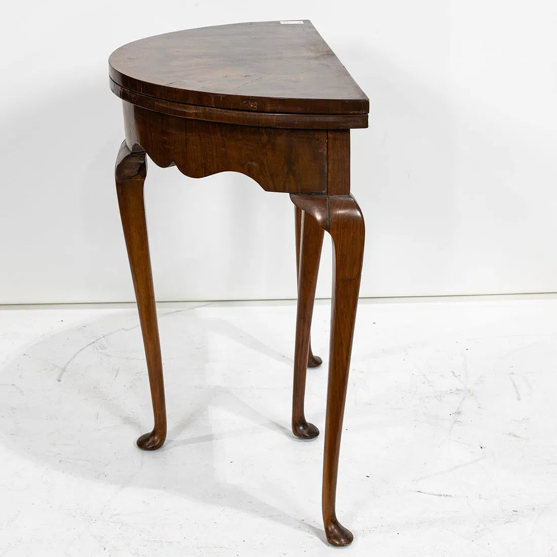AF1-291: Antique English Georgian Walnut Demi-lune Fold Over Game Table Late 18th Century