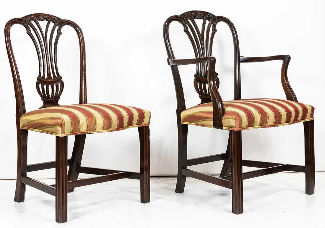 AF2-308: Antique Georgian Carved Mahogany Dining Chairs Set of Eight Early 19th Century