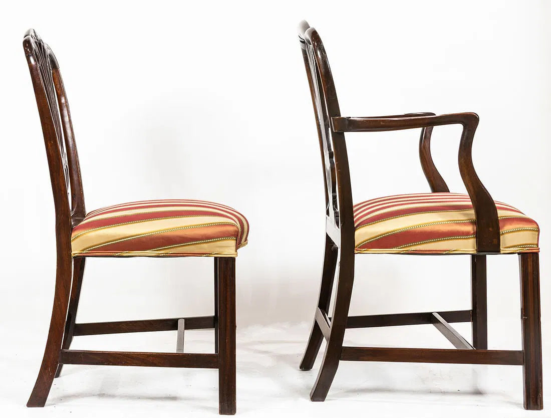 AF2-308: Antique Georgian Carved Mahogany Dining Chairs Set of Eight Early 19th Century