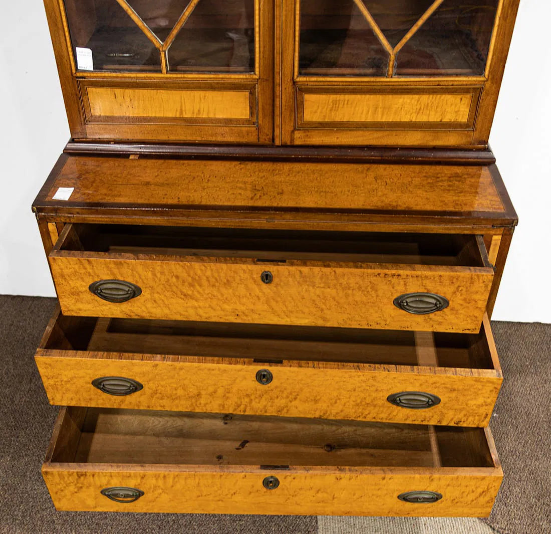 AF5-054: Antique American Federal Bow Front Birdseye Maple Secretary Circa 1810
