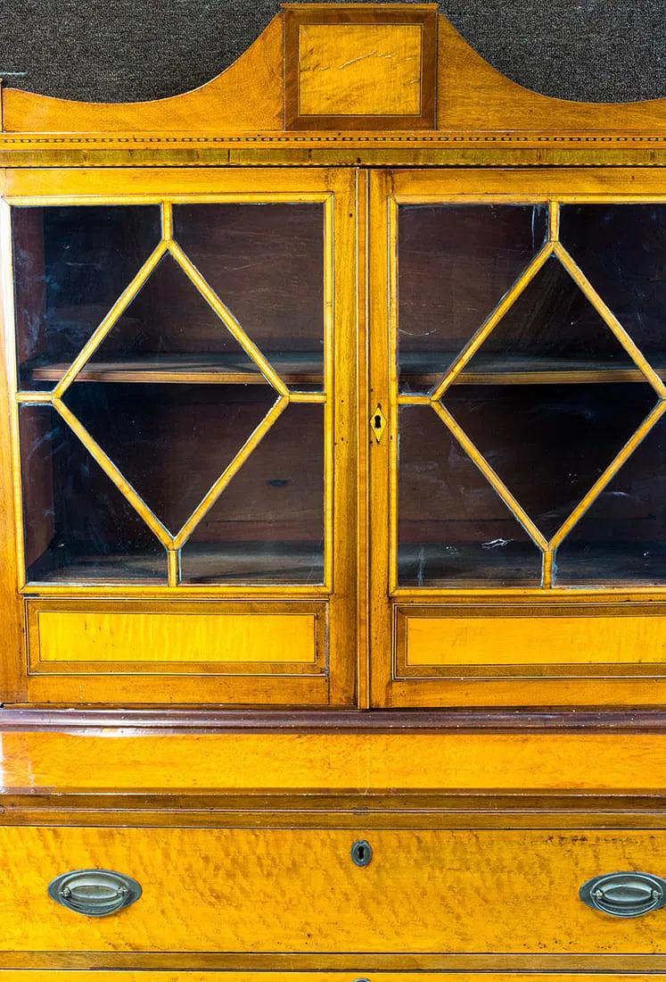 AF5-054: Antique American Federal Bow Front Birdseye Maple Secretary Circa 1810