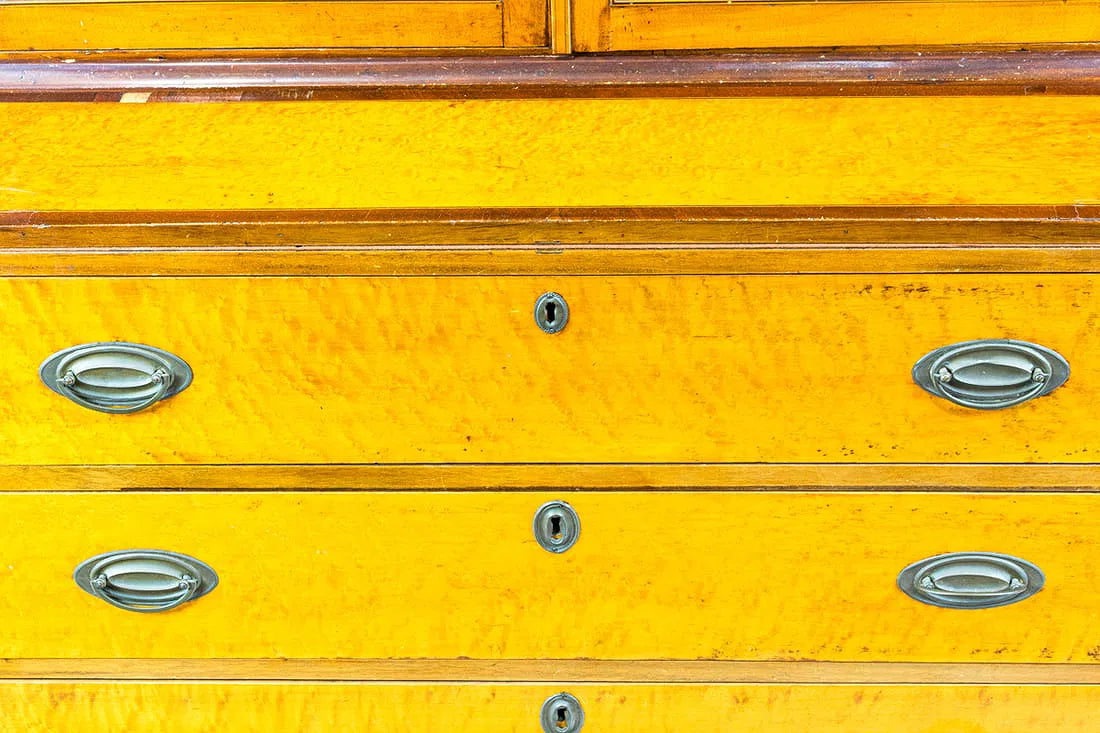 AF5-054: Antique American Federal Bow Front Birdseye Maple Secretary Circa 1810