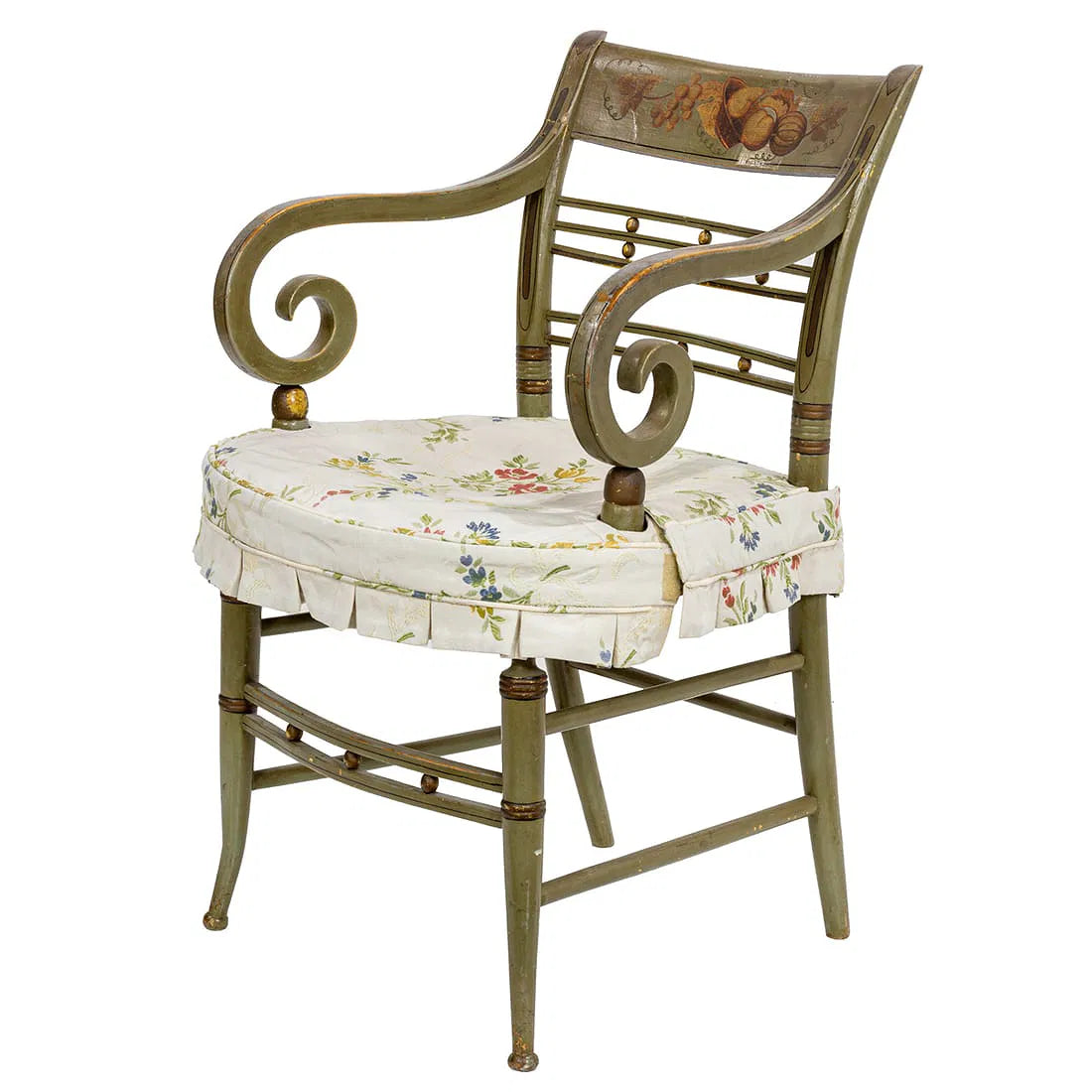 Antique American Federal Scrolled Arm Chair With Paint Decoration | Work of Man