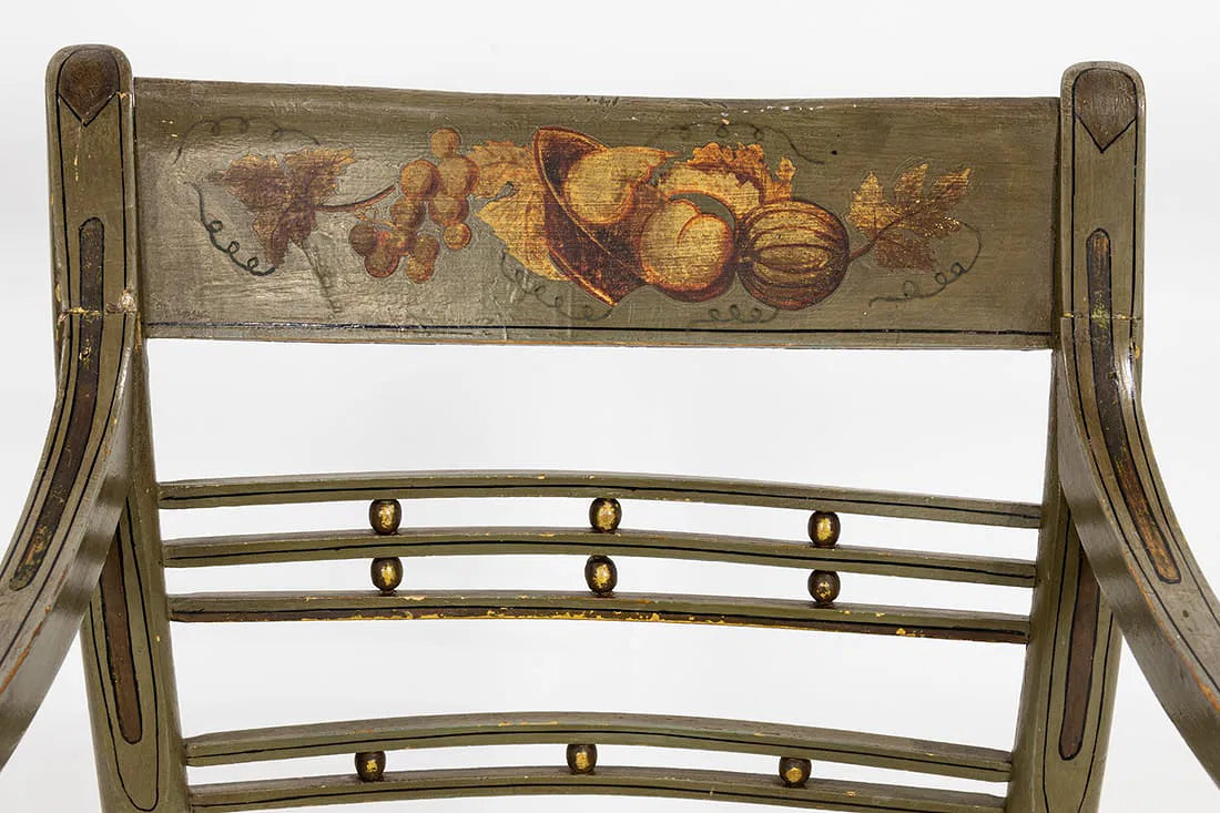 AF2-310: Antique American Federal Scrolled Arm Chair With Paint Decoration Circa 1810