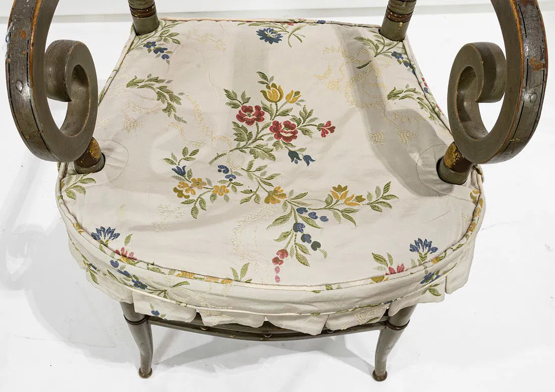 AF2-310: Antique American Federal Scrolled Arm Chair With Paint Decoration Circa 1810