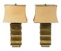  Robert Kuo Pair of Sculptural Brass Lamps With Parchment Shades | Work of Man
