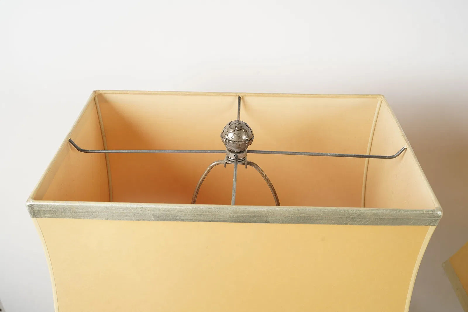 AL2-058: Robert Kuo Pair of Sculptural Brass Lamps With Parchment Shades