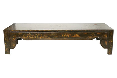 Antique Chinoiserie Black Lacquered Table Reduced to Coffee Table Height | Work of Man