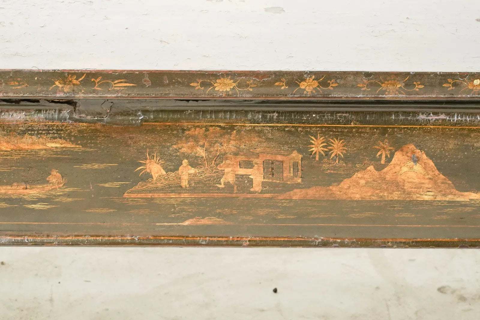 AF1-276: Antique Chinoiserie Black Lacquered Table Reduced to Coffee Table Height
