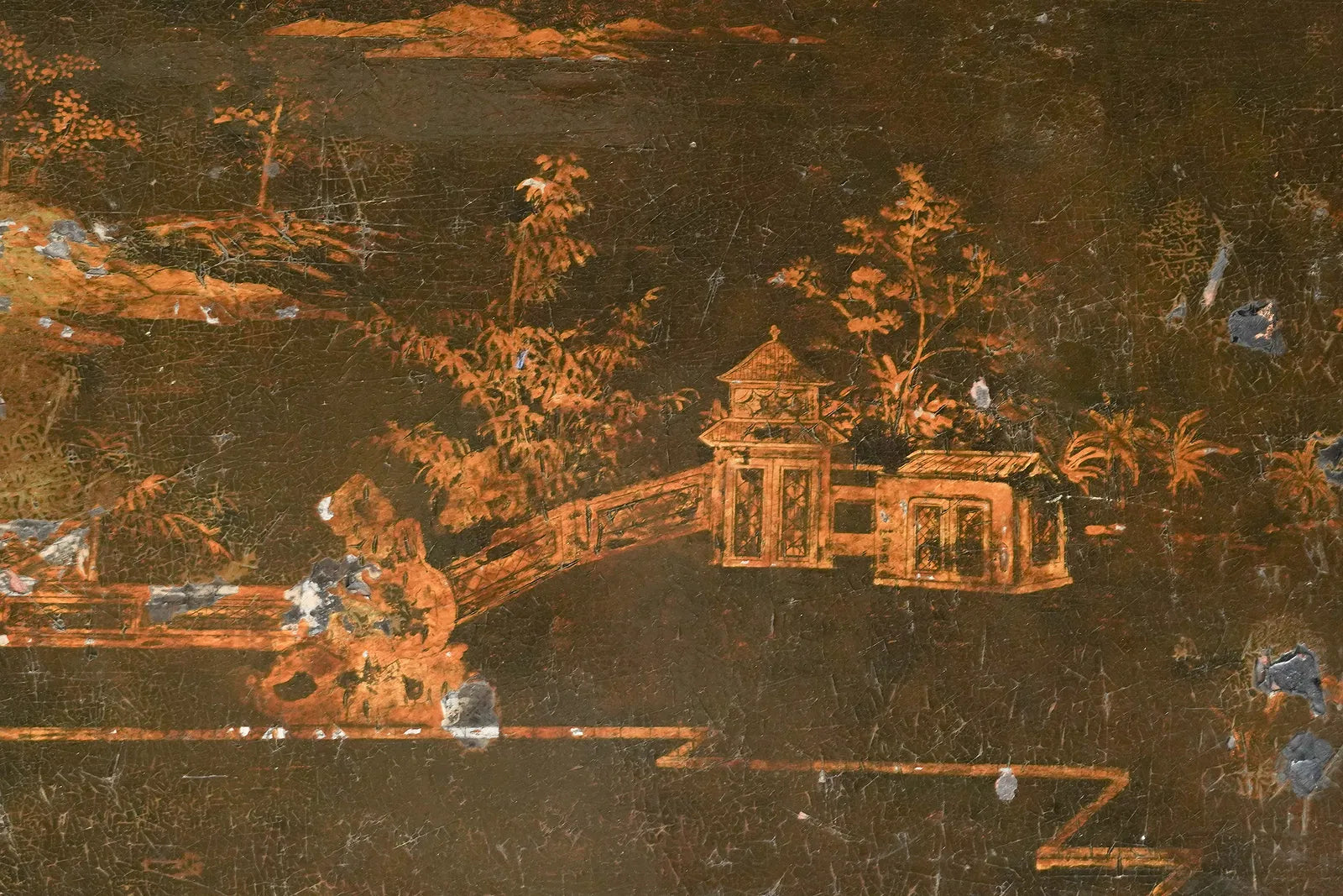 AF1-276: Antique Chinoiserie Black Lacquered Table Reduced to Coffee Table Height