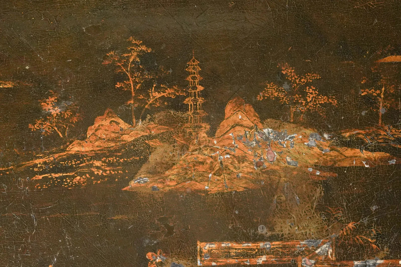 AF1-276: Antique Chinoiserie Black Lacquered Table Reduced to Coffee Table Height