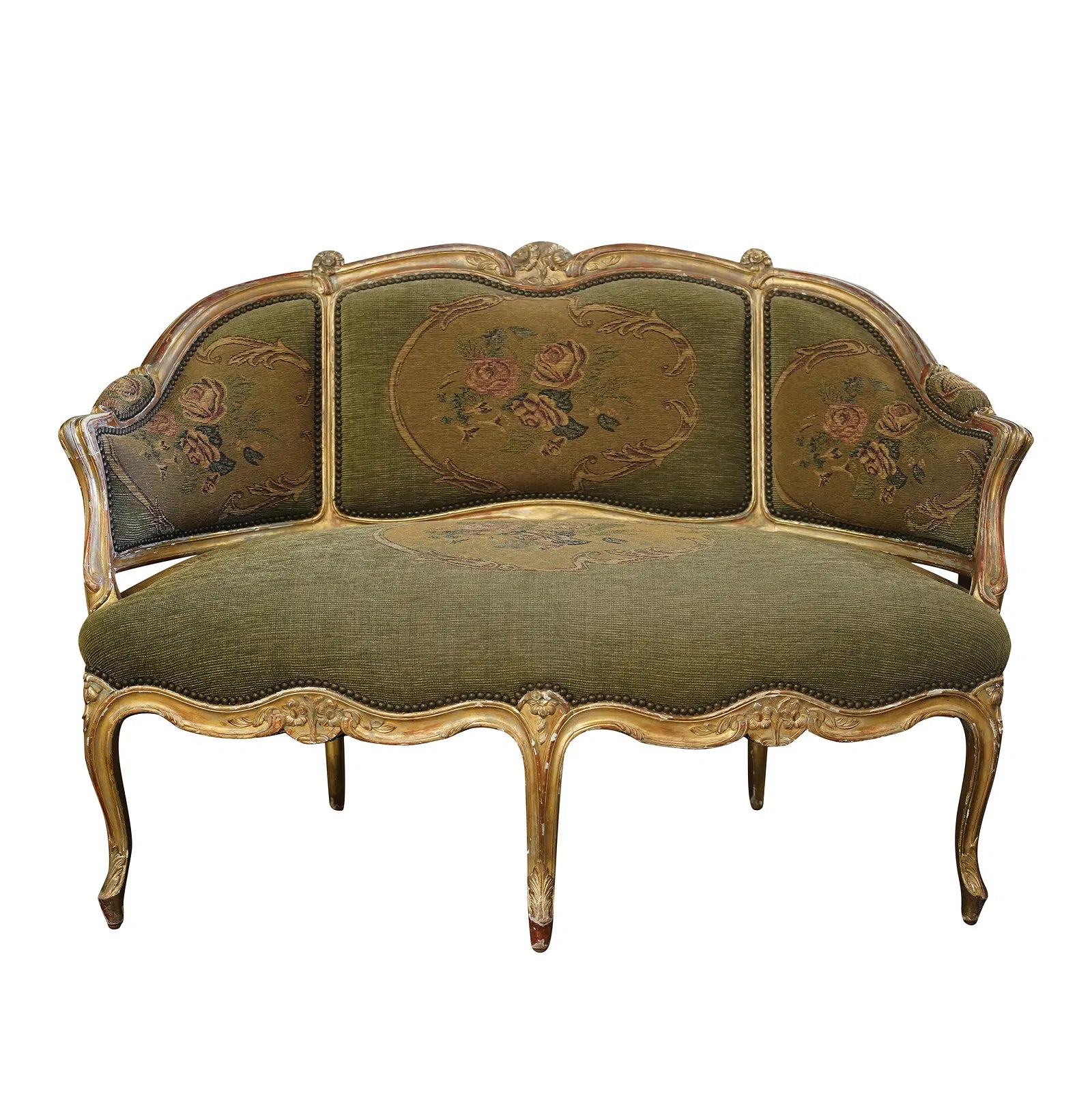 Antique French Rococo Louis XV Style Giltwood Canape Late 19th Century | Work of Man