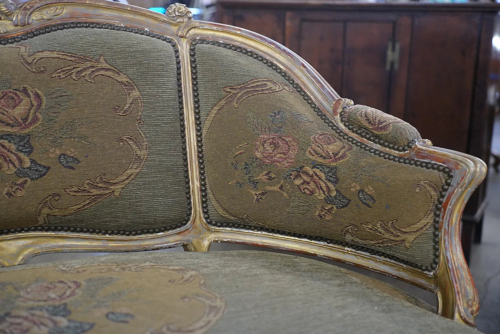 AF2-304: Antique French Rococo Louis XV Style Giltwood Canape Late 19th Century