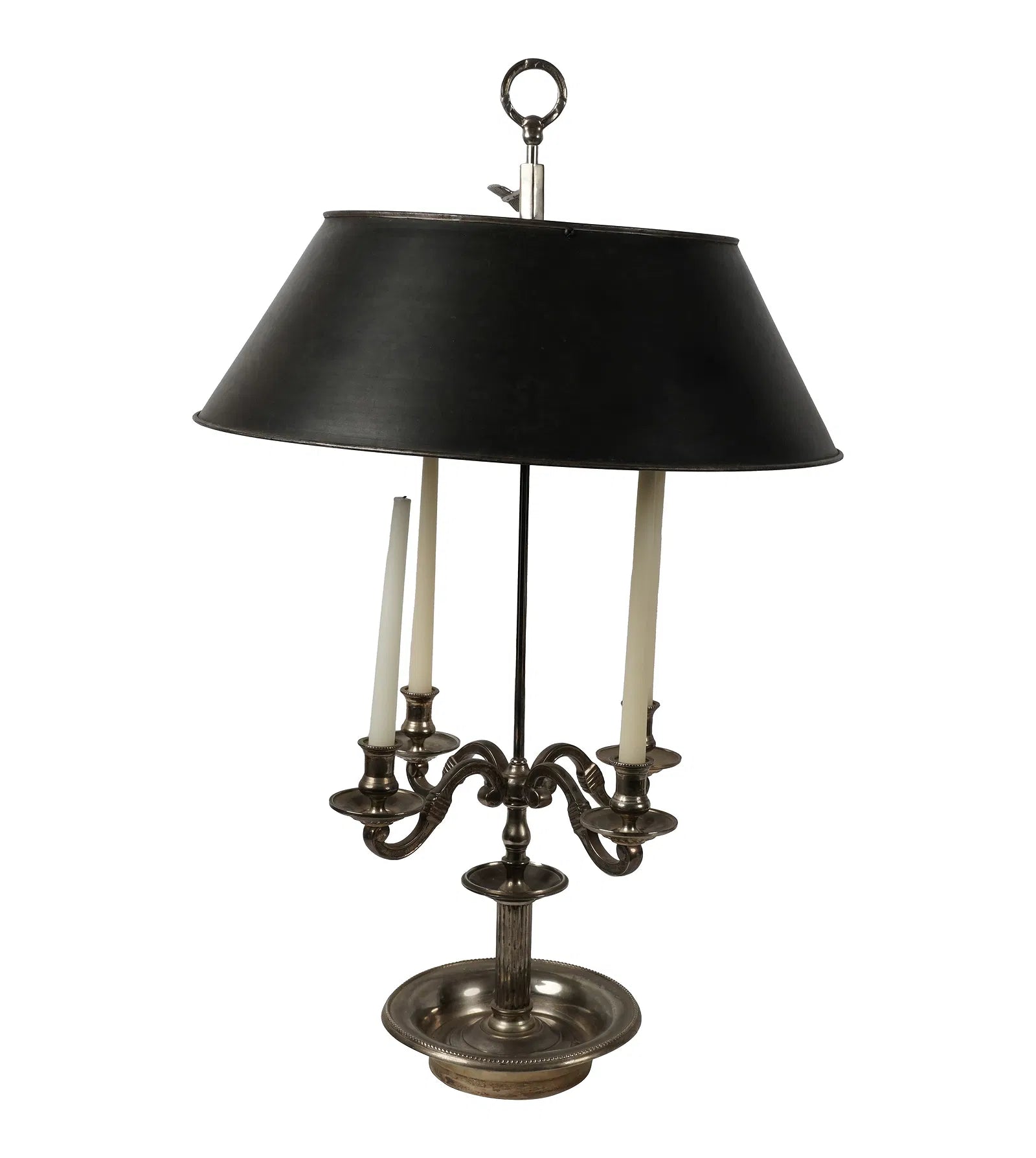 AL2-059: Antiqued Silver Plated Bouillotte Lamp With Tole Shade