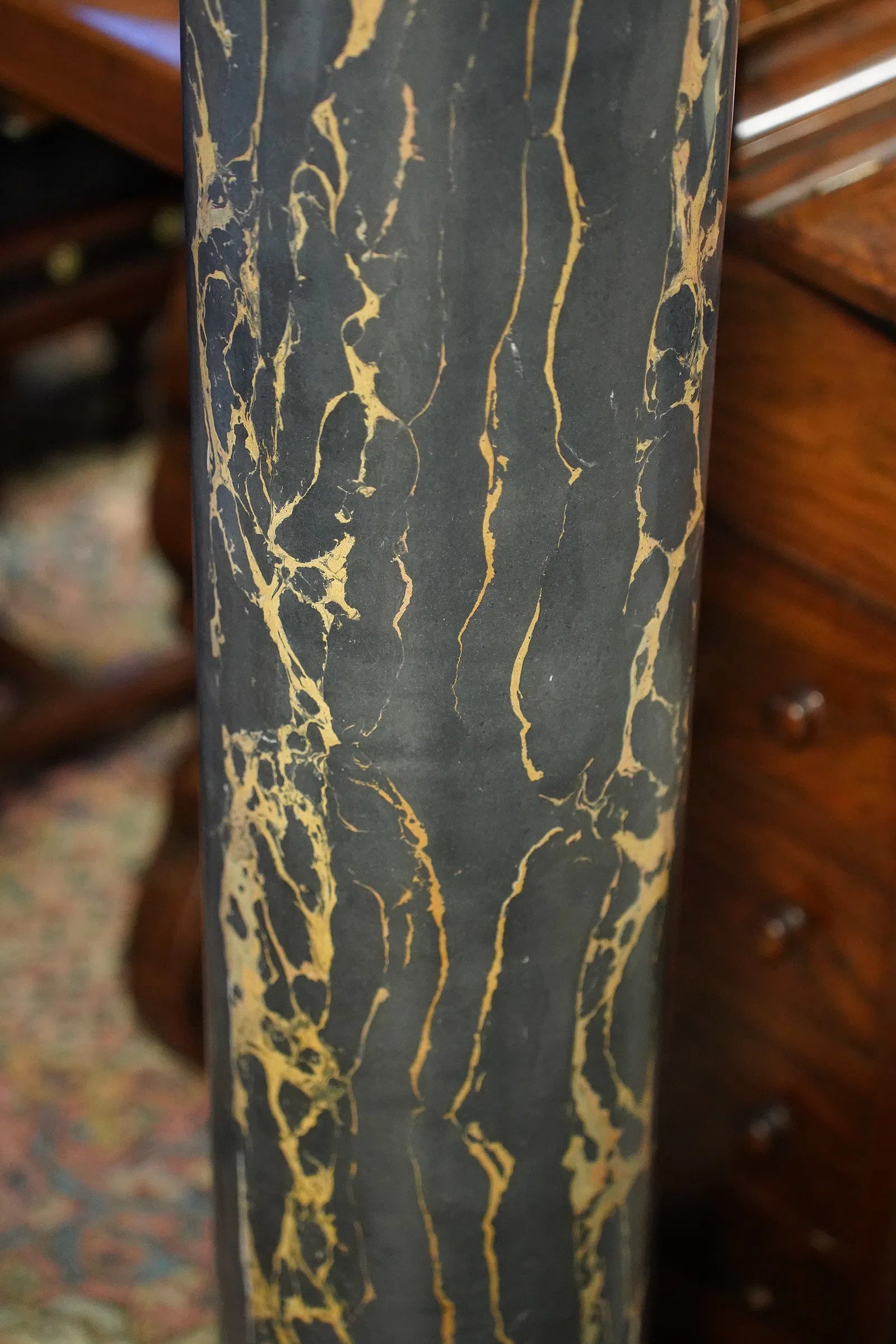 AF8-005: Antique Pair French Art Deco Marble and Silver Bronze Urns on Pedestals