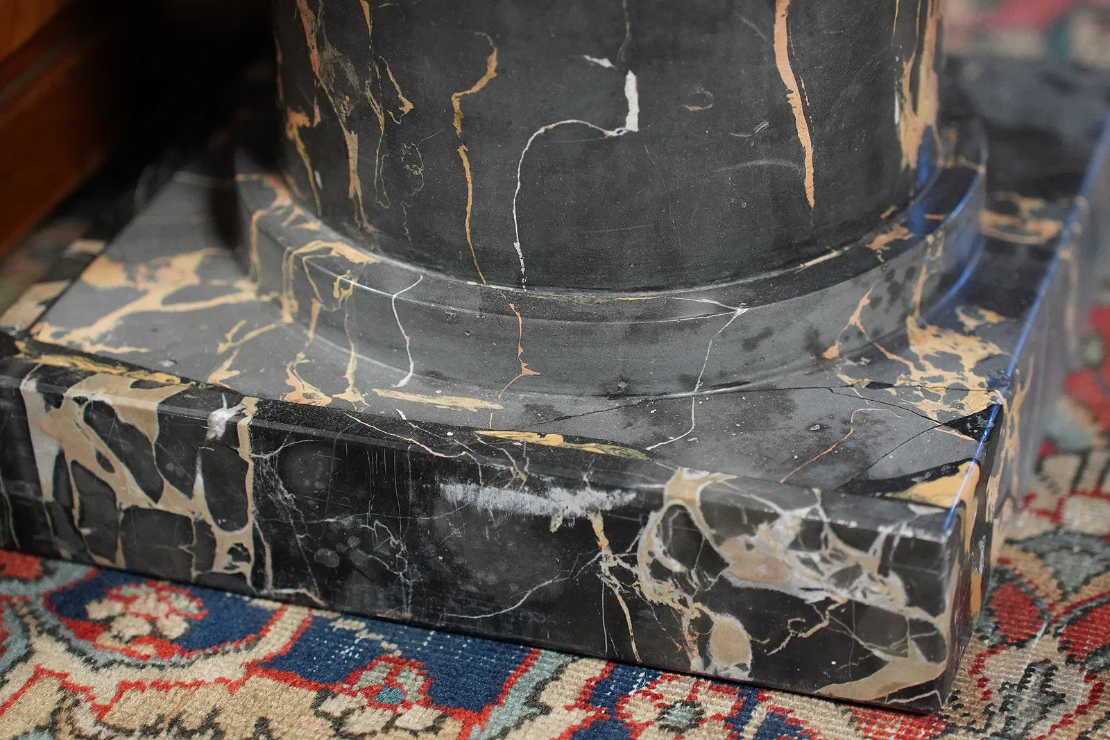 AF8-005: Antique Pair French Art Deco Marble and Silver Bronze Urns on Pedestals