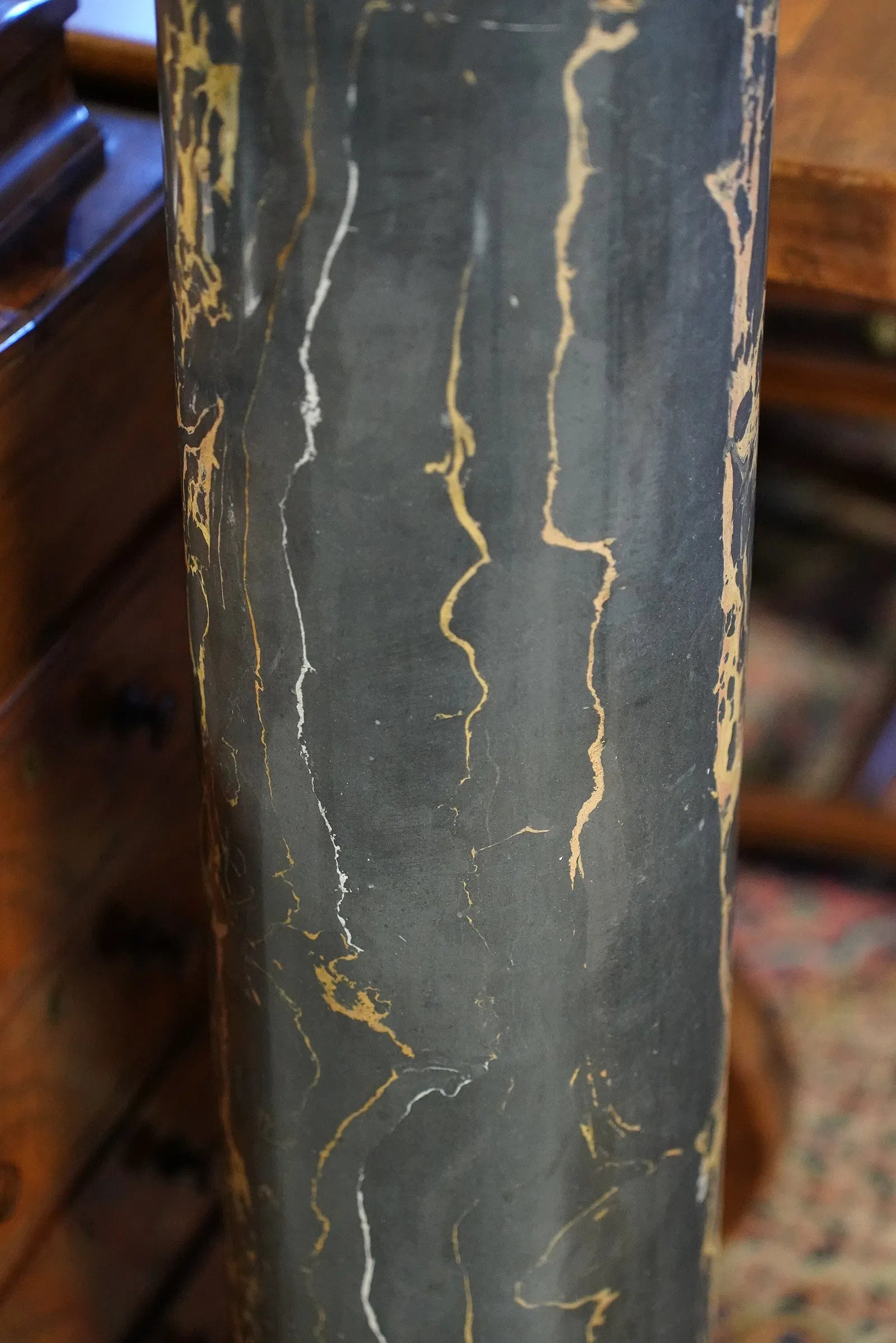 AF8-005: Antique Pair French Art Deco Marble and Silver Bronze Urns on Pedestals