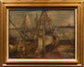 Oani American WPA Oil on Canvas Painting of Boats at Harbor | Work of Man
