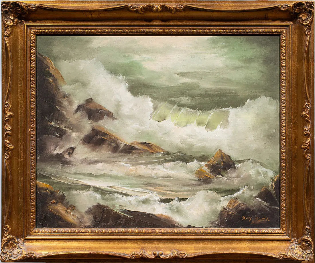 Kay Kettle Crashing Waves Oil on Canvas Painting American 20th Century | Work of Man