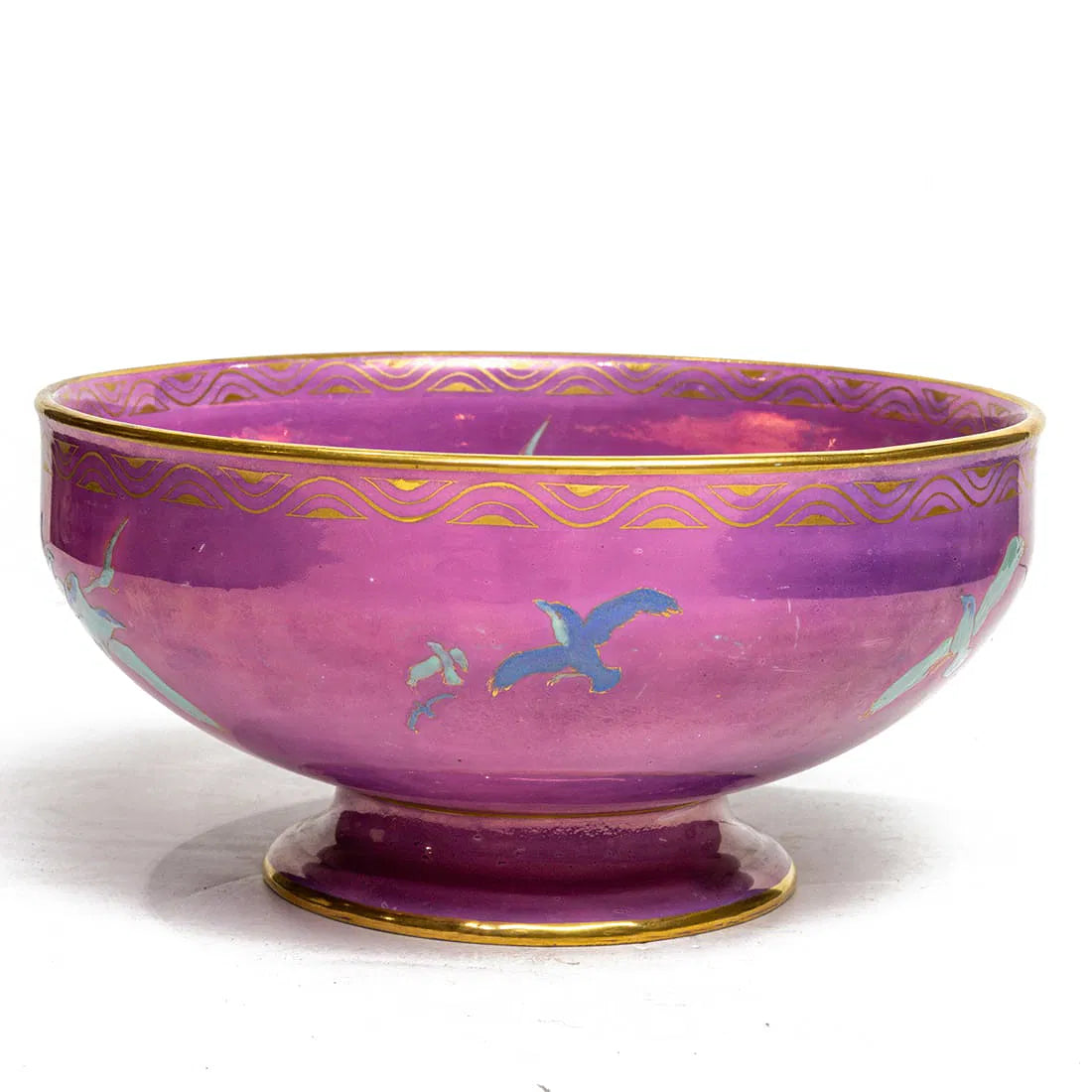 DA5-035: Antique Minton Purple Luster Porcelain Footed Bowl Late 19th Century
