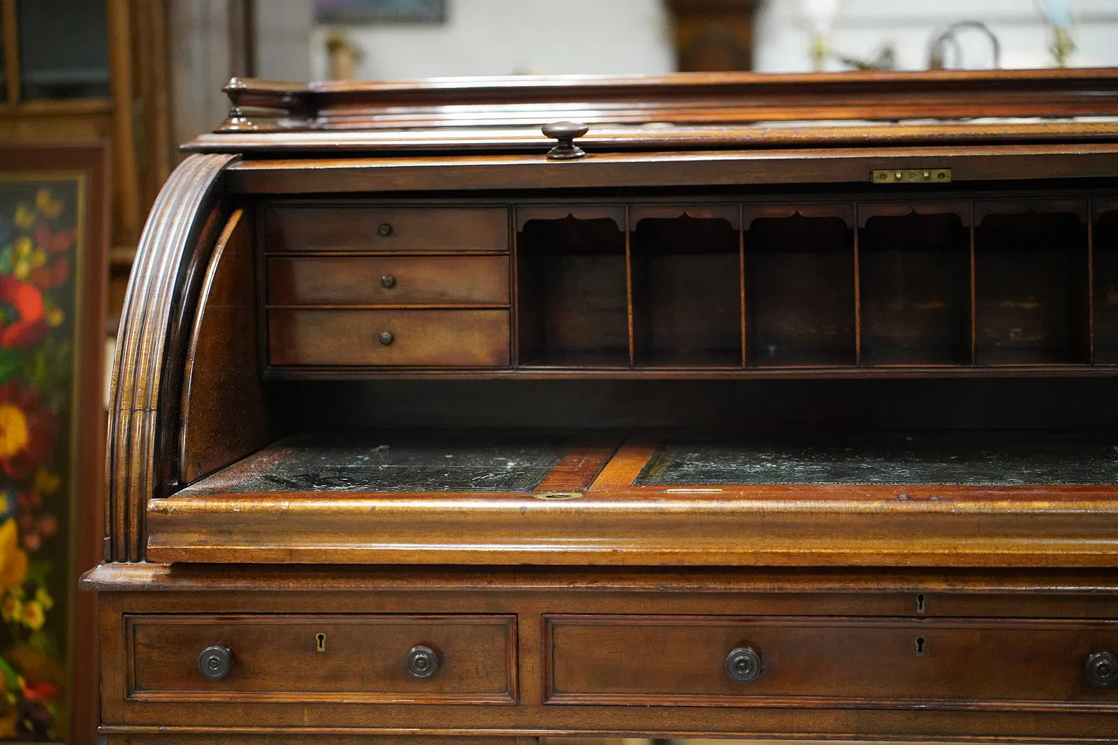AF5-055: Antique English Mahogany Early Victorian Roll Top Desk By James Winter & Son