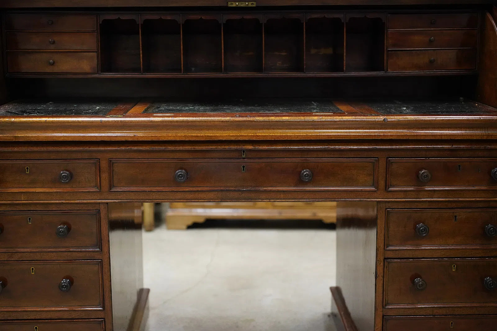 AF5-055: Antique English Mahogany Early Victorian Roll Top Desk By James Winter & Son