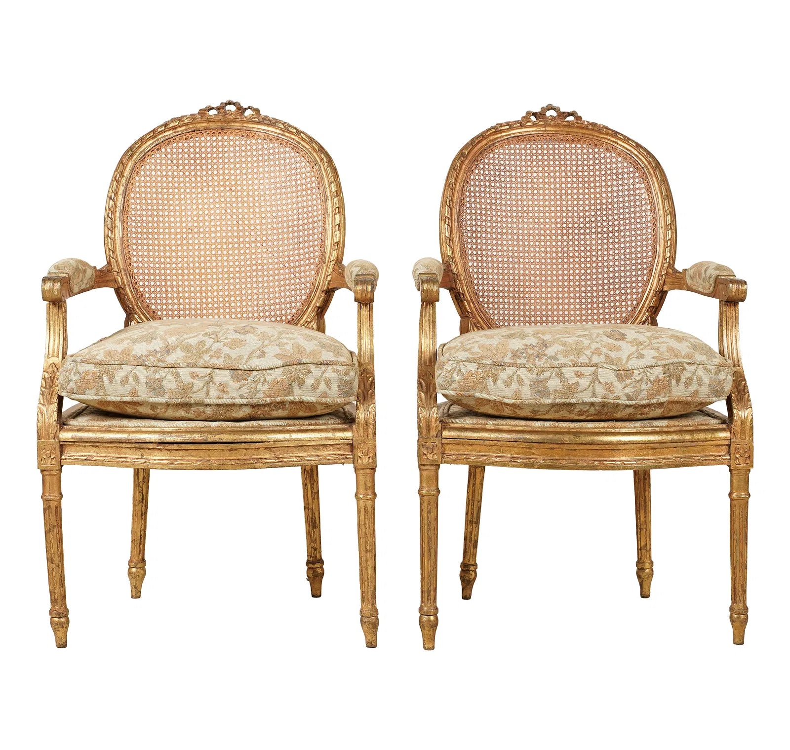 Antique Pair of Louis XVI Style Carved Gilt Wood Fauteuils Late 19th Century | Work of Man