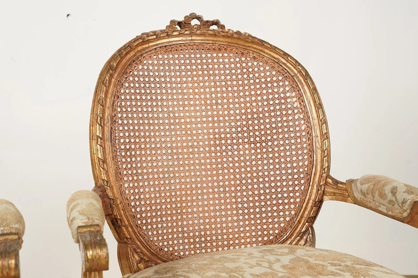 AF2-189: Antique Pair of Louis XVI Style Carved Gilt Wood Fauteuils Late 19th Century